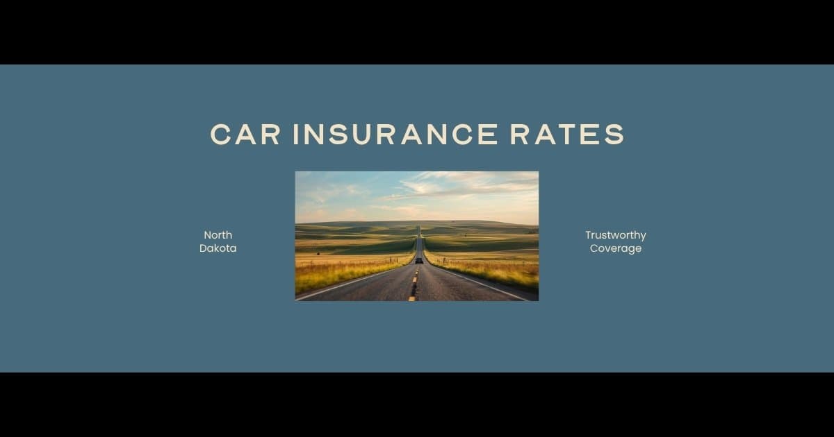 North Dakota prairie road with car driving through scenic landscape representing car insurance rates